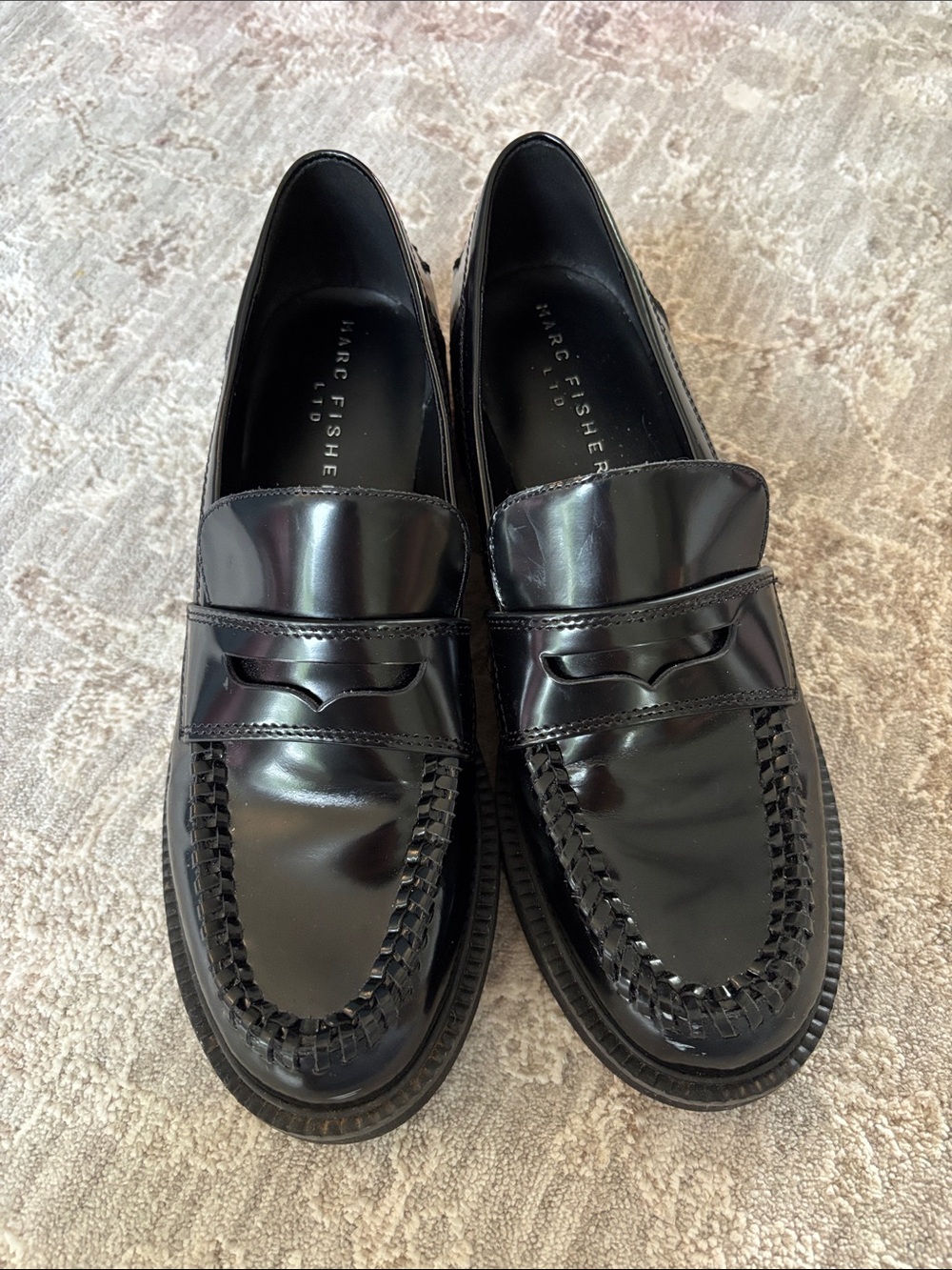 Marc Fisher Black Patent Platform Loafers